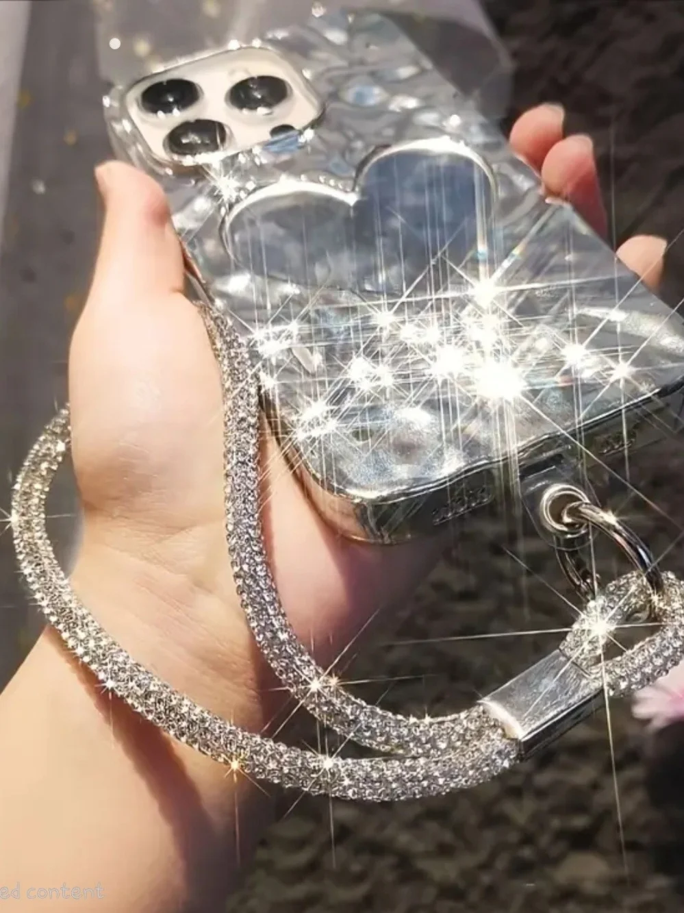 Silver Crystal Lanyard/wristlet with Sparkling Pendant For Cell Phone